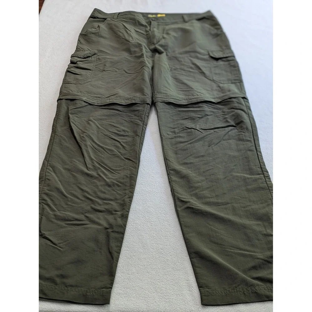 Cabelas Mens Convertible Pants 36x34 Green Lightweight Nylon Zip Off